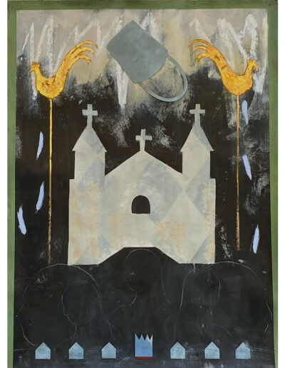 Empty Buckets - 24’x30’ - Oil Mixed Media and Metal Collage with 24k Gold