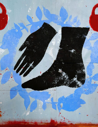 Hand and Foot - Unstretched Canvas Collage with house paint and oil