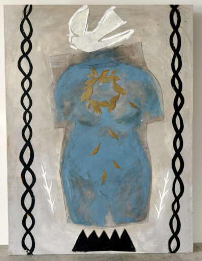 Blood Does Tell - 48x36 - Canvas collage on panel with mixed media oil and gold